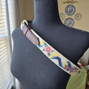 Floral Embroidered Belt with Leather Accents